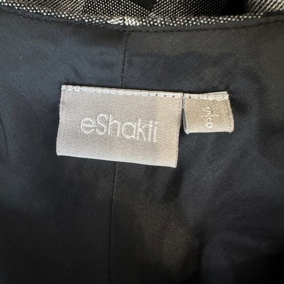 eShakti Dress SZ S Midi Fit & Flare Black Gray Plaid Sleeveless Split Neck Lined - Picture 5 of 7